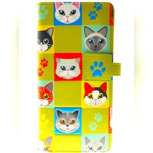 Shagwear Long Wallet Premium Vegan Leather Cat Checkers Green Purse Clutch Bag